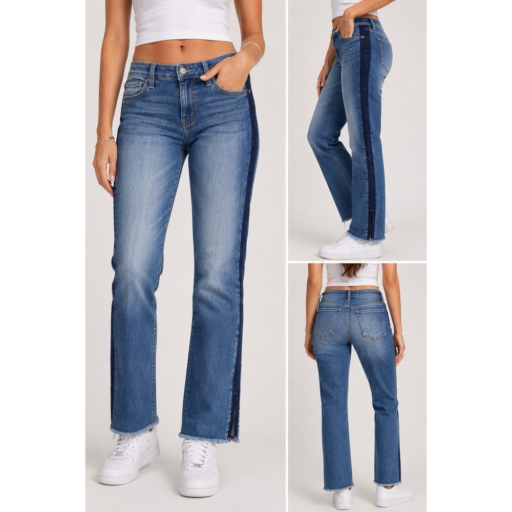 Flying Monkey Platinum Women's 26 Two Tone Side Stripe Raw Hem Distressed Y2K